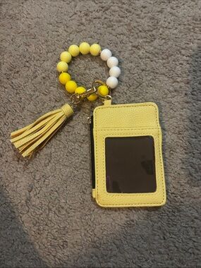 Yellow Beaded Tassel Wristlet Card Holder